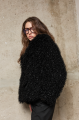 Short women's fur coat made of black ECO llama